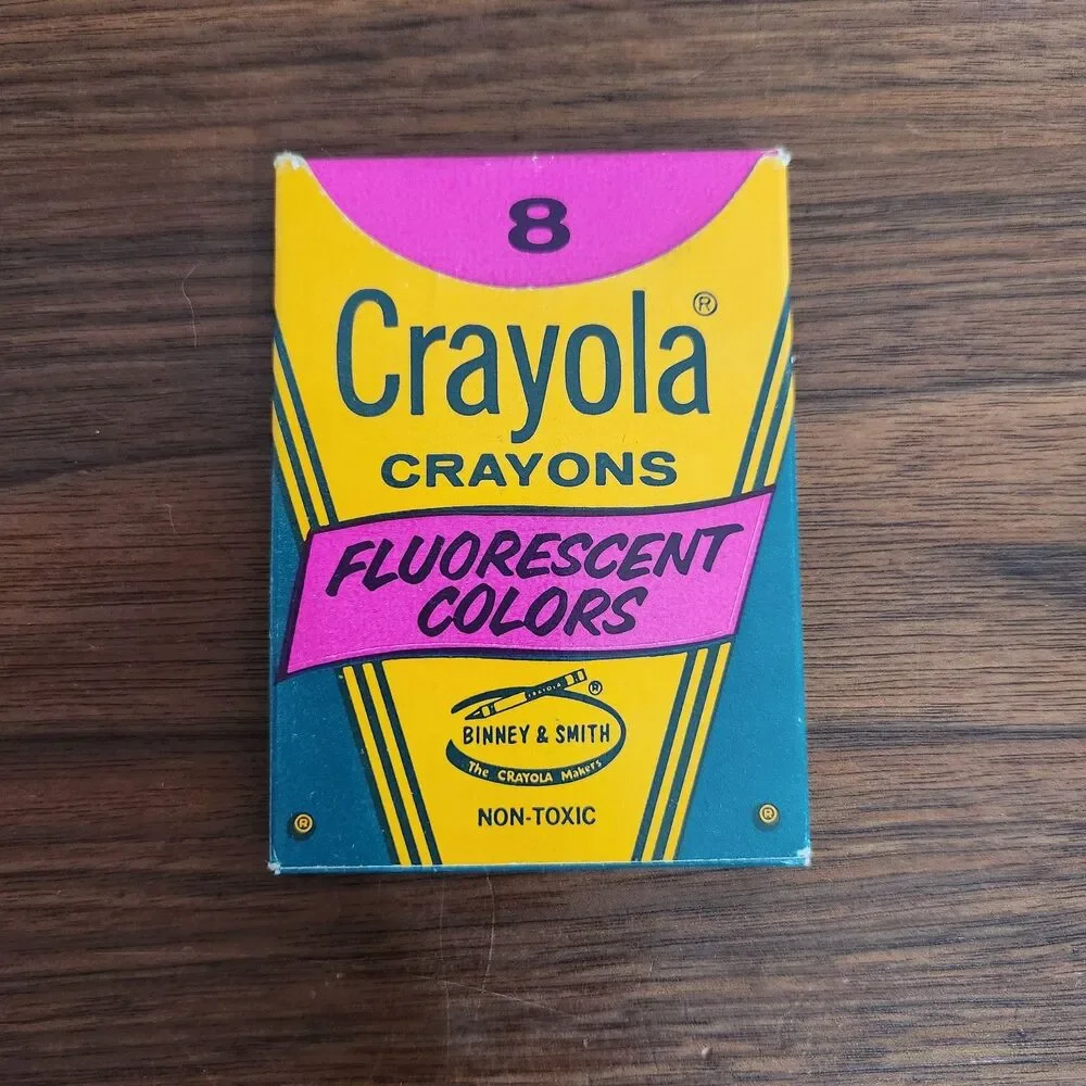 Crayola Fluorescent Crayons Vintage Box of 8 Barely Used